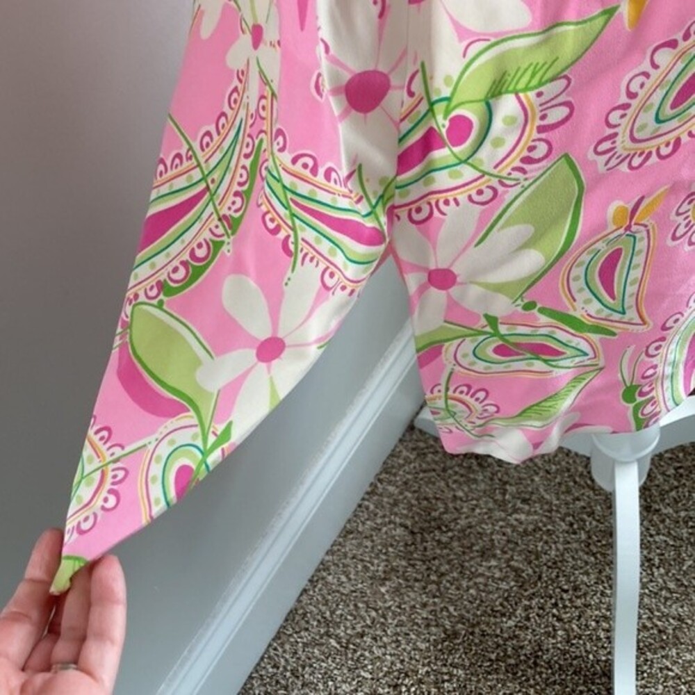 Vintage 80s 90s Lilly Pulitzer Midi Pink Summer Silk Floral Paisley Skirt Size 2 - Picture 6 of 16